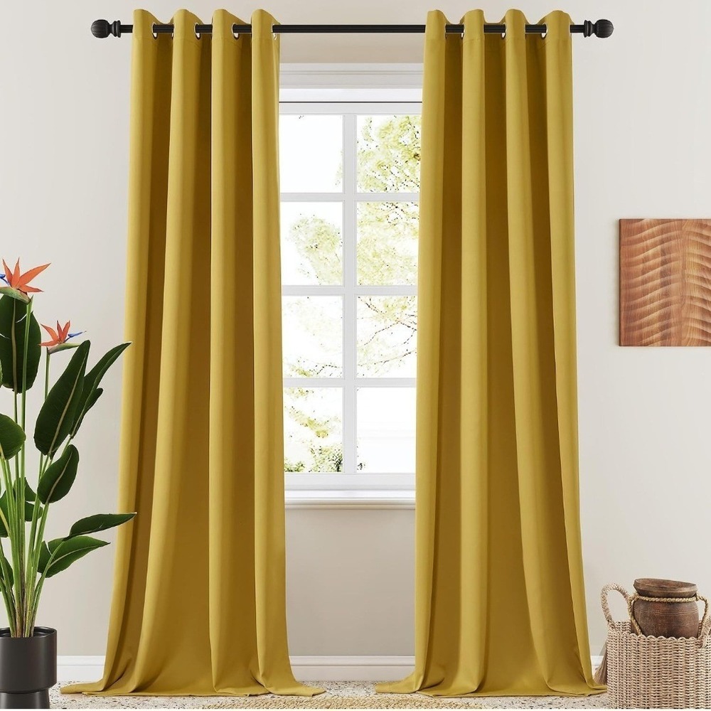LCOOMZEN Blackout Curtains 2 Panels 52x102 Golden Palm Thermal Grommet Top - NEW - Picture 2 of 4